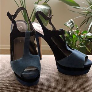 Jessica Simpson Black and Blue Suede Heels
